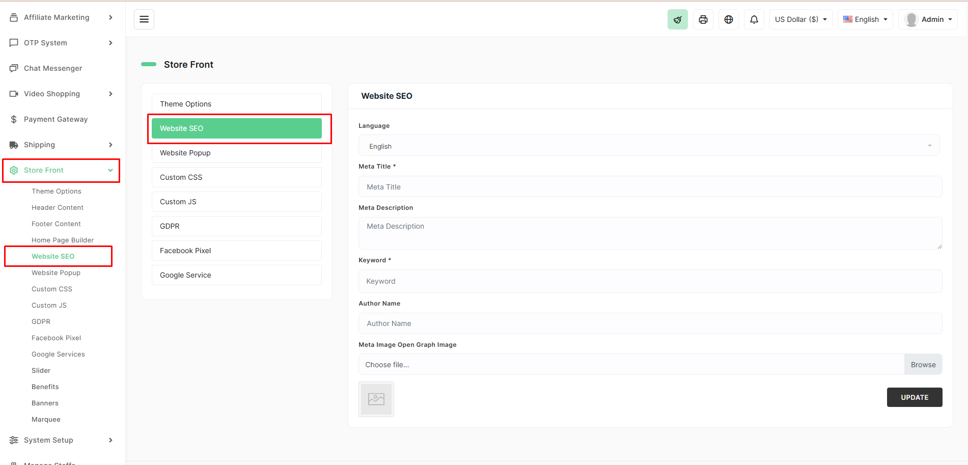Website SEO Settings
